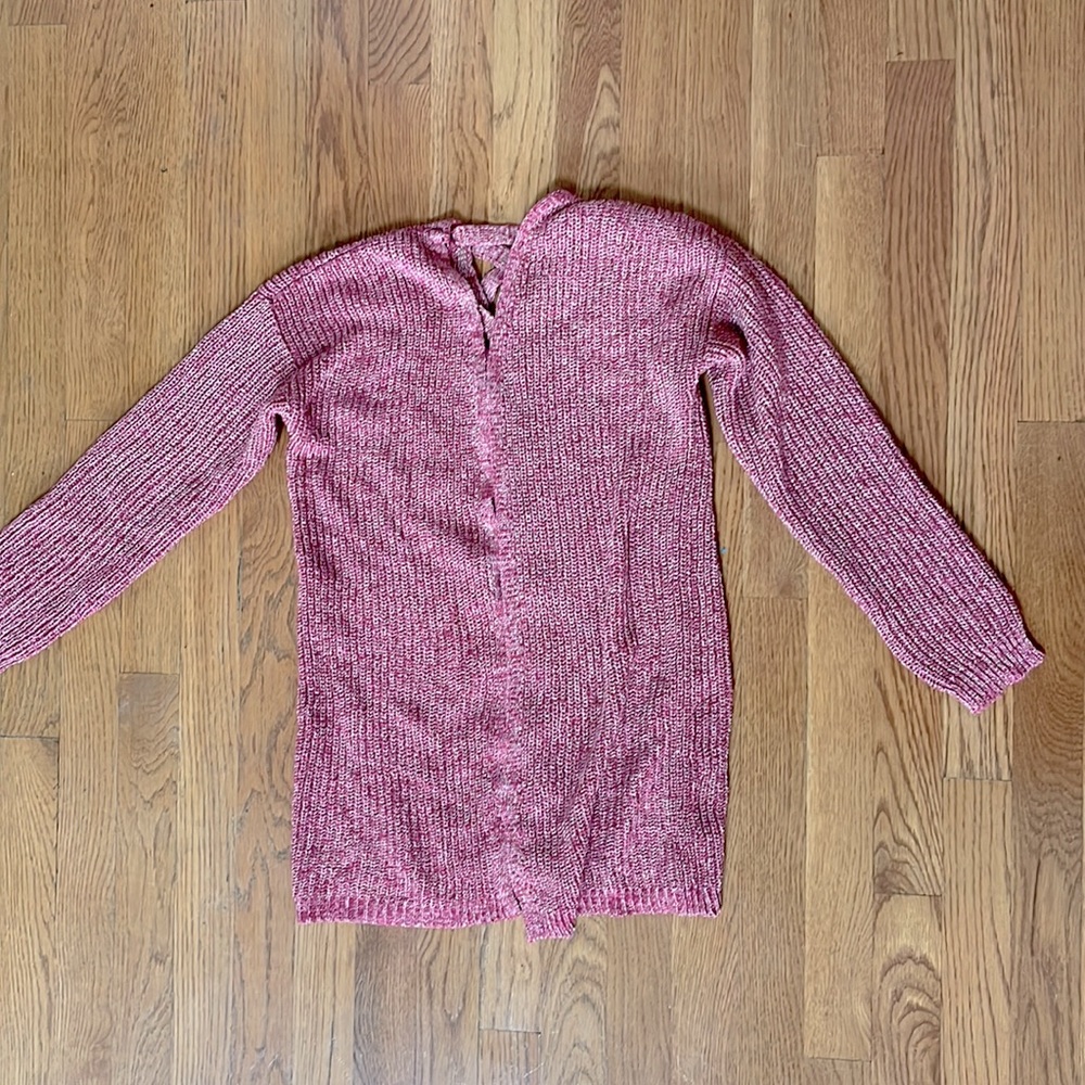 Adorable rose and gold color cardigan with beautiful braided design back. EUC